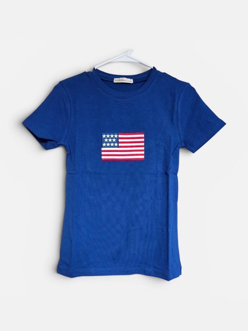 Zenana Outfitters Royal Blue Short Sleeve Tee with Flag Patch